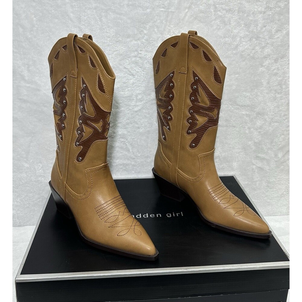 Madden Girl Western Cowboy Boots Women 8M Brown Pointed Toe - Picture 3 of 13